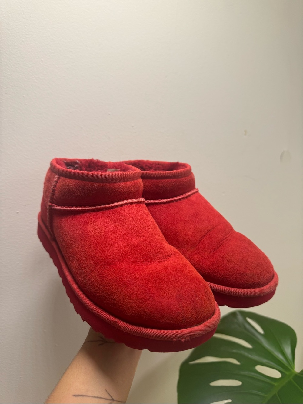 UGG Women's Red Suede Mini Slip-On Booties